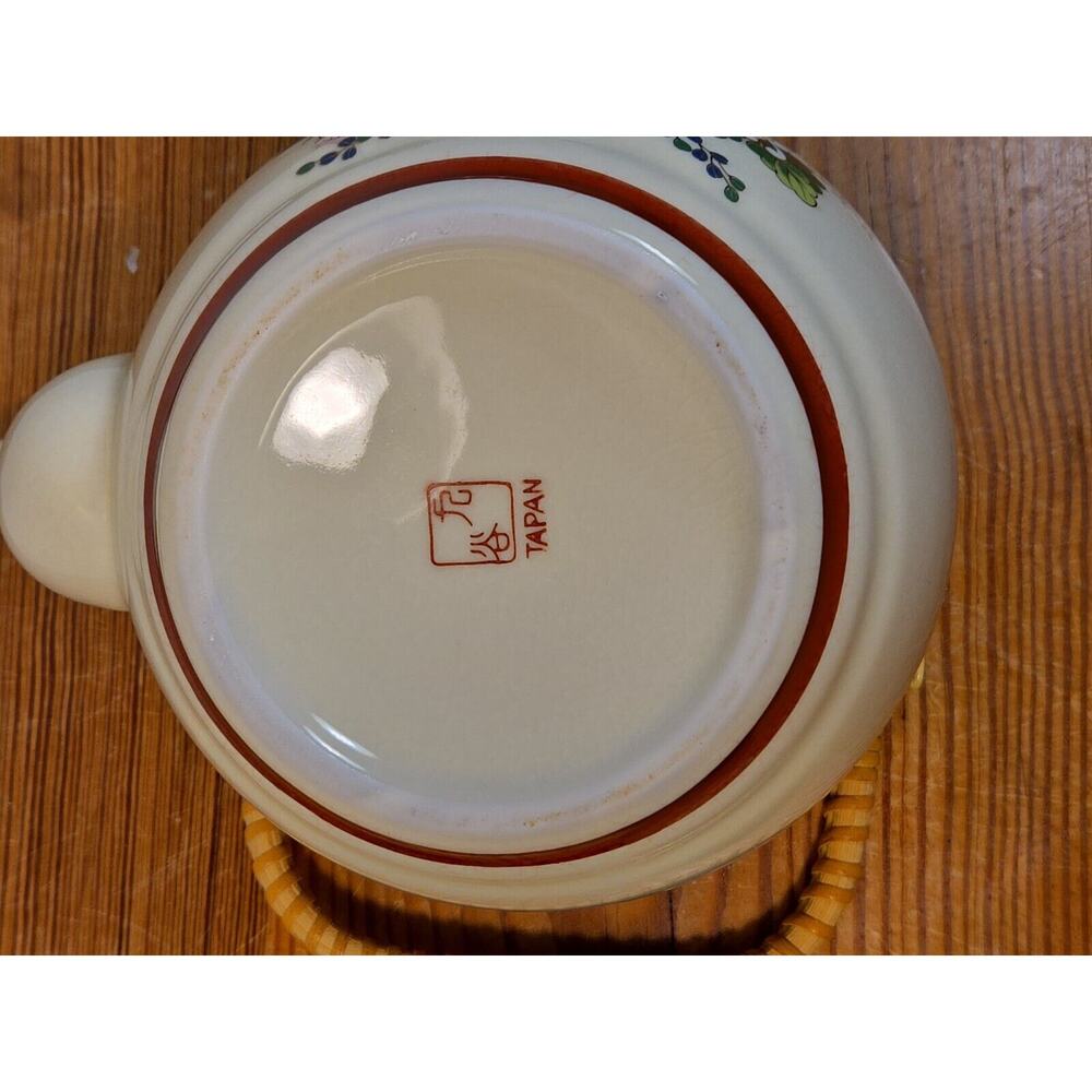 Japan Teapot 6 cups Set White Mod Flower Design Bamboo Handle OMC - Picture 12 of 14